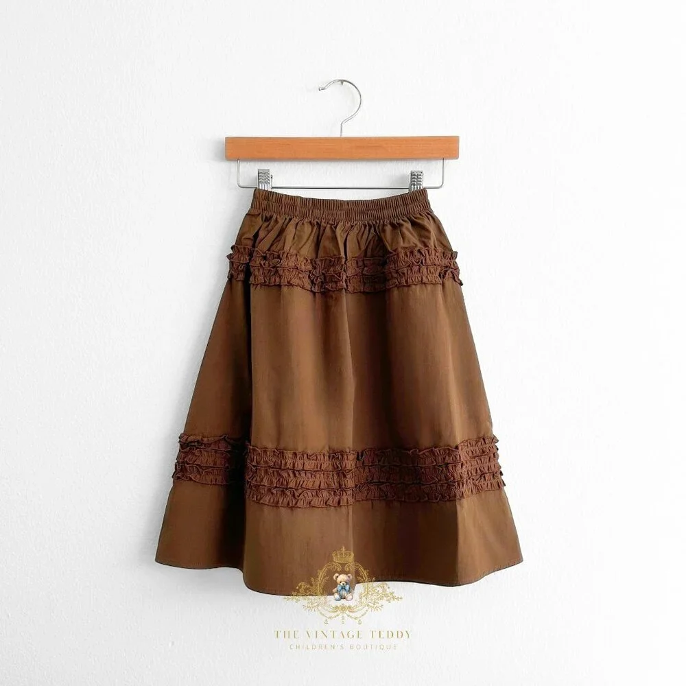 NWT Pretty Girls Bohemian Maxi Skirt Ruffles Casual Peasant Modest Long Cocoa 7Y